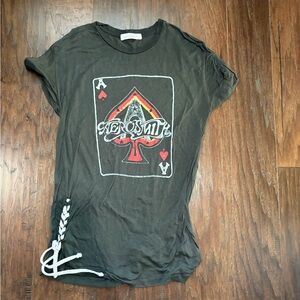 Daydreamer Aerosmith Black Ace Graphic Tee with Tie Detail